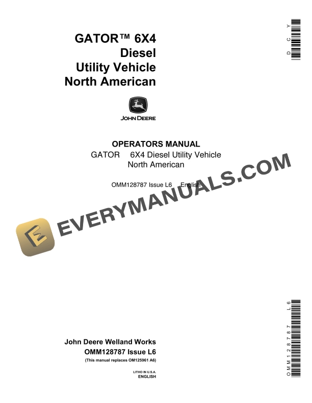 John Deere 6x4 Diesel GATOR Utility Vehicles Operator Manual OMM128787 1