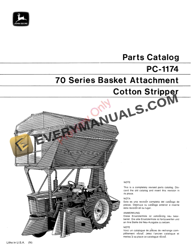 John Deere 70 Series Basket Attachment Cotton Stripper Parts Catalog PC1174 01MAY71