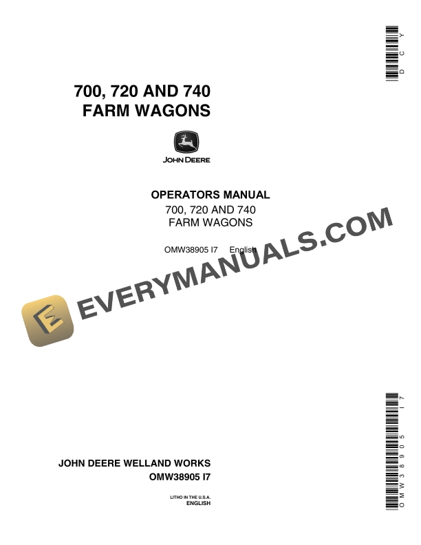 John Deere 700 720 AND 740 FARM WAGON Operator Manual OMW38905 1