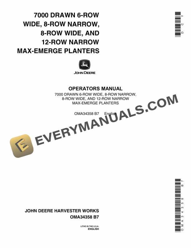 John Deere 7000 DRAWN 4 ROW NARROW 4 ROW WIDE AND 6 Operator Manual OMA34358 1