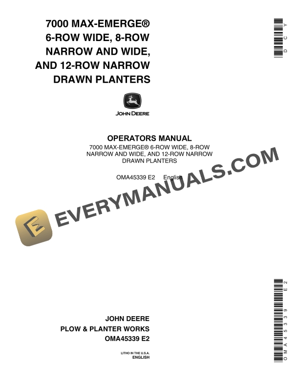 John Deere 7000 MAX EMERGE 6 ROW WIDE 8 Operator Manual OMA45339 1
