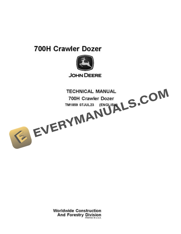John Deere 700H Crawler Dozer Test Manual TM1859