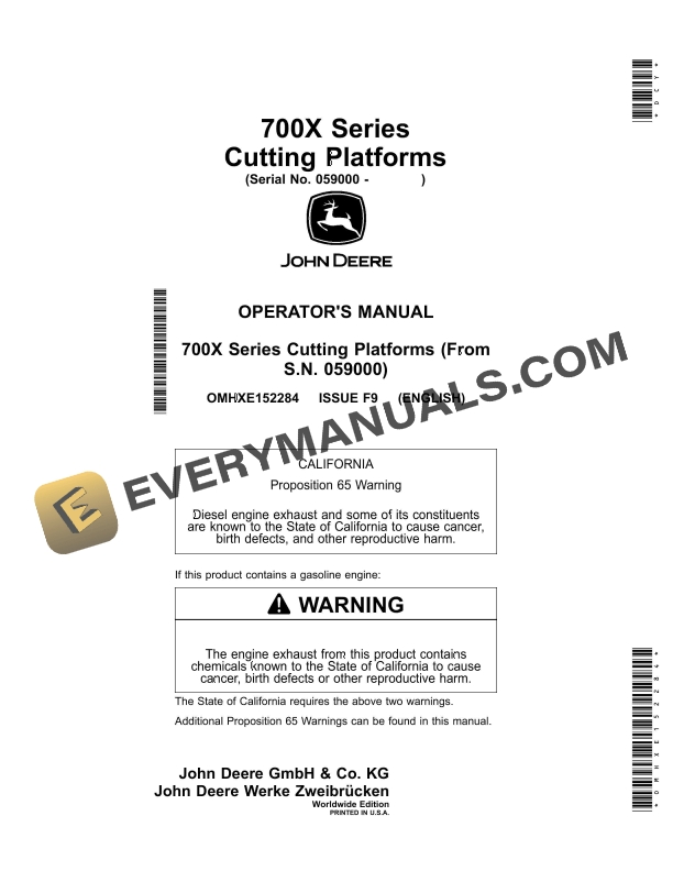 John Deere 700X Series Cutting Platform Operator Manual OMHXE152284