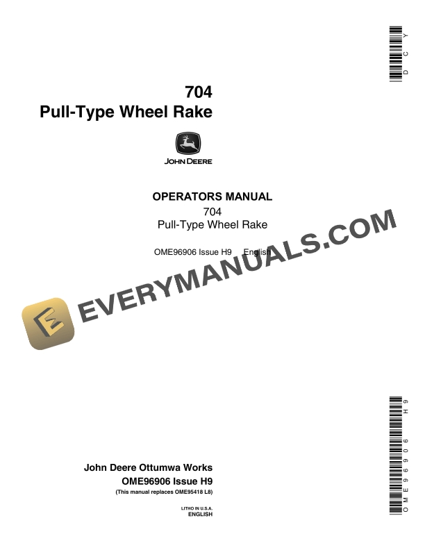 John Deere 704 Pull Type Wheel Rakes Operator Manual OME96906 1