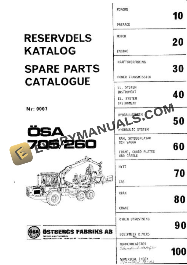 John Deere 705 OSA Wheeled Harvester Parts Catalog PC705260