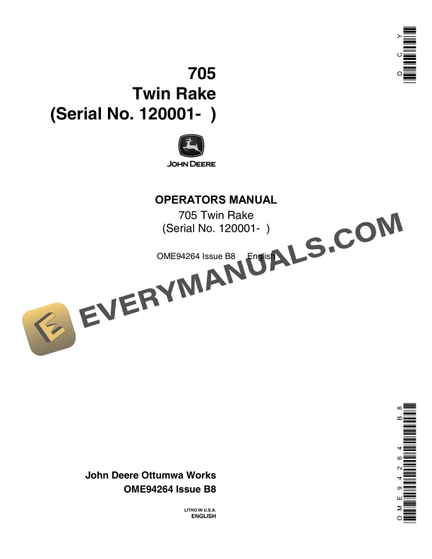 John Deere 705 Twin Rakes Operator Manual OME94264 1