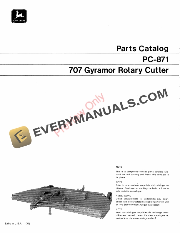 John Deere 707 Gyramor Rotary Cutter Parts Catalog PC871 01SEP70 1