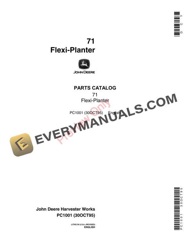 John Deere 71 Flexi Unit Planter Parts Catalog PC1001 30OCT95