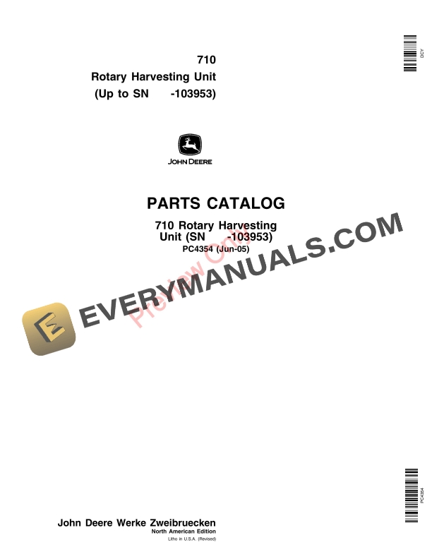 John Deere 710 103953 Rotary Harvesting Unit Parts Catalog PC4354 01JUN05 1