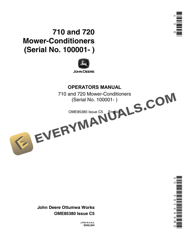 John Deere 710 and 720 Mower Conditioner Operator Manual OME85380 1