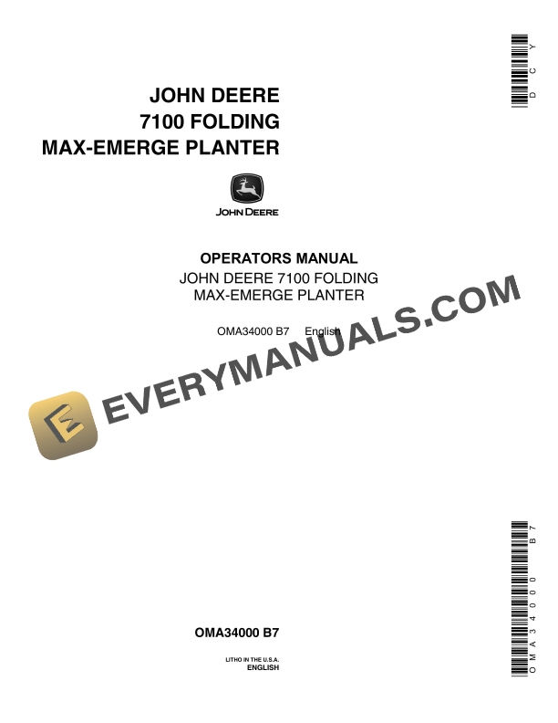 John Deere 7100 Folding Max-Emerge Planter Operator Manual OMA34000