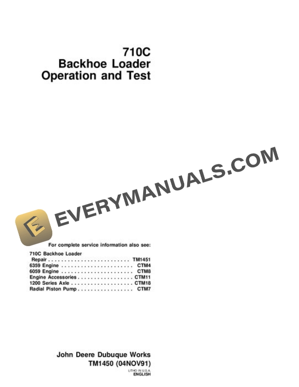 John Deere 710C Backhoe Test Manual TM1450