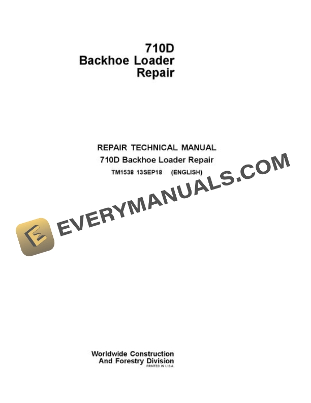 John Deere 710D Backhoe Repair Manual TM1538
