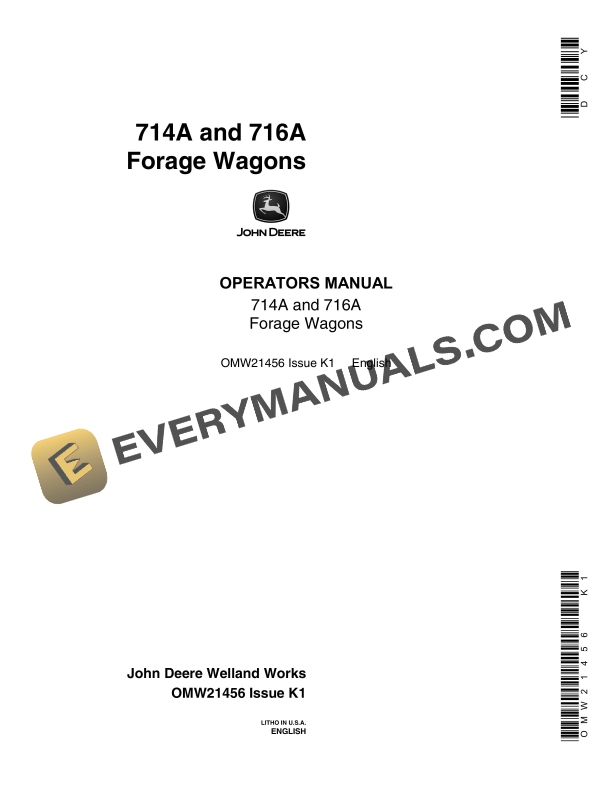 John Deere 714A and 716A Forage Wagon Operator Manual OMW21456