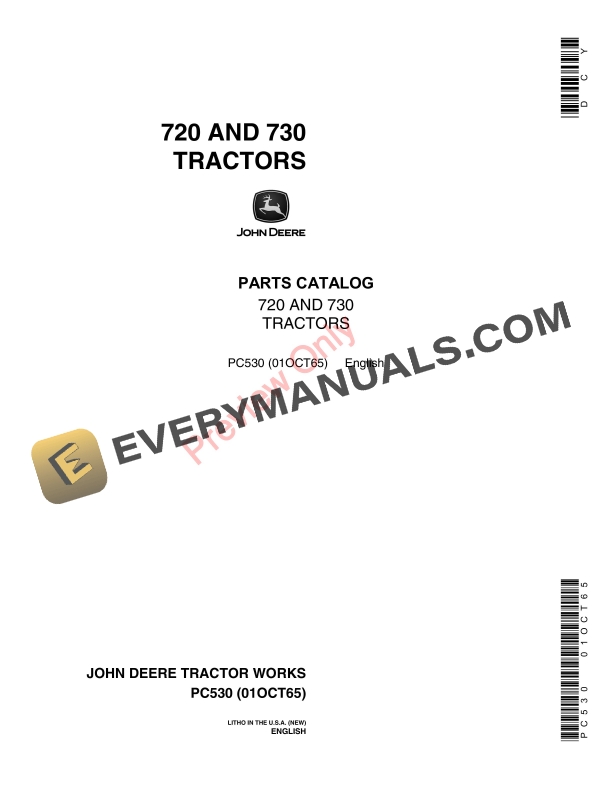 John Deere 720, 730 Tractors Parts Catalog PC530 01OCT65