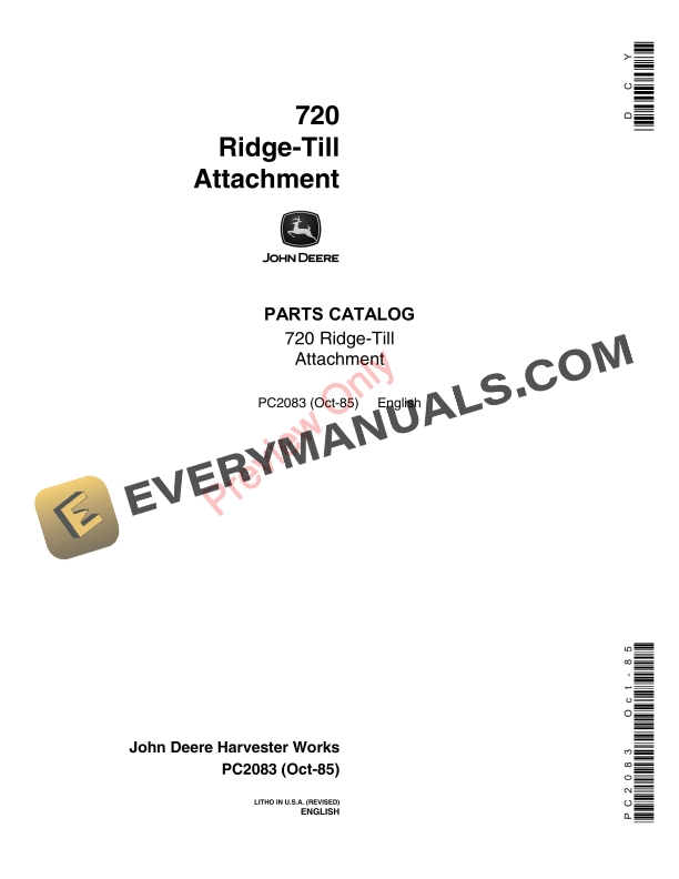 John Deere 720 Ridge-Till Planter Attachment Parts Catalog PC2083 21OCT85