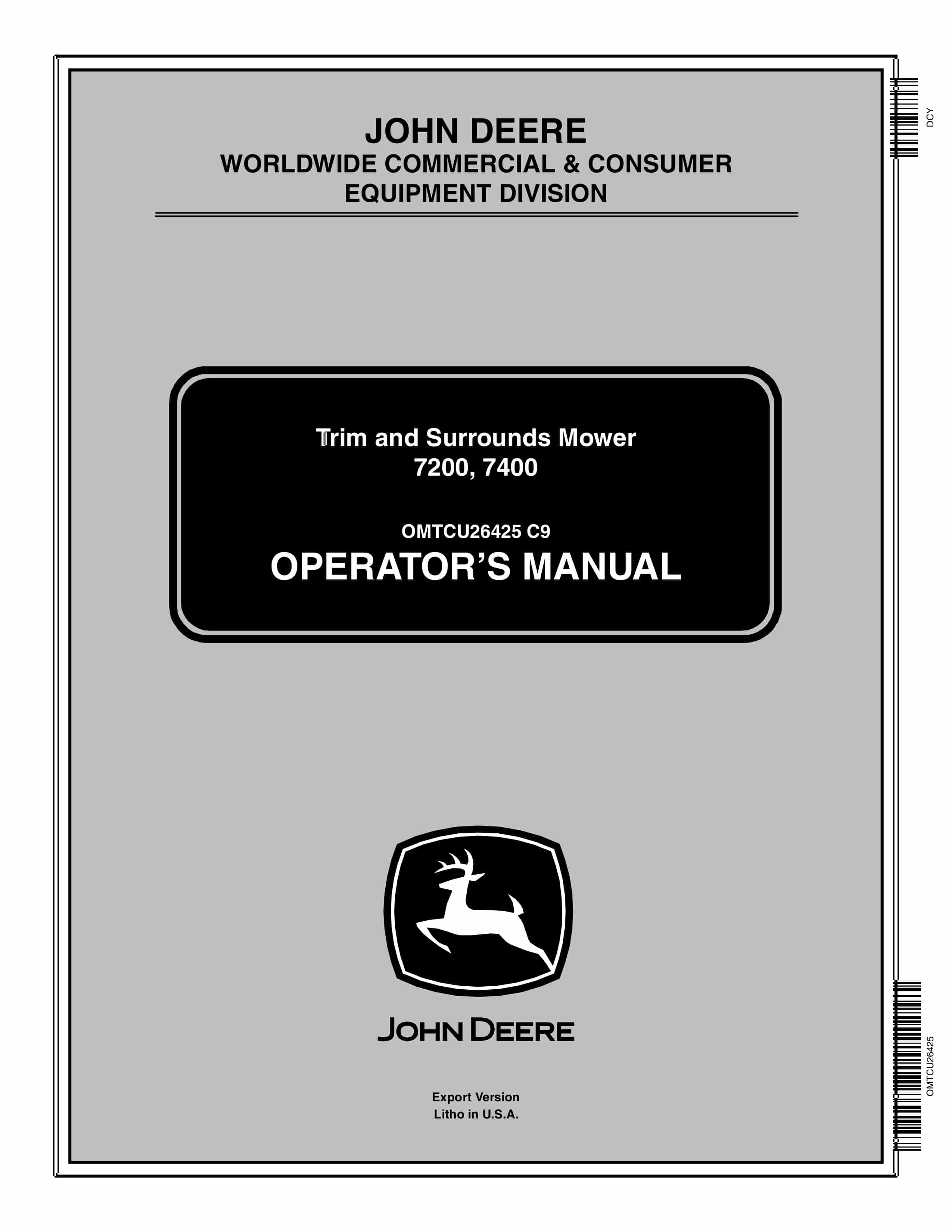 John Deere 7200 7400 Trim and Surrounds Mower Operator Manual OMTCU26425 1