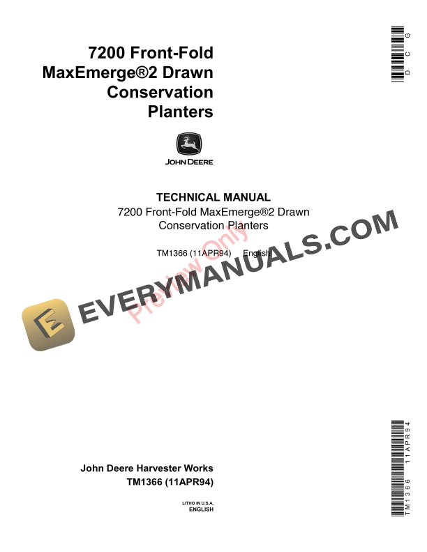 John Deere 7200 Drawn Planters Technical Manual TM1366 11APR94