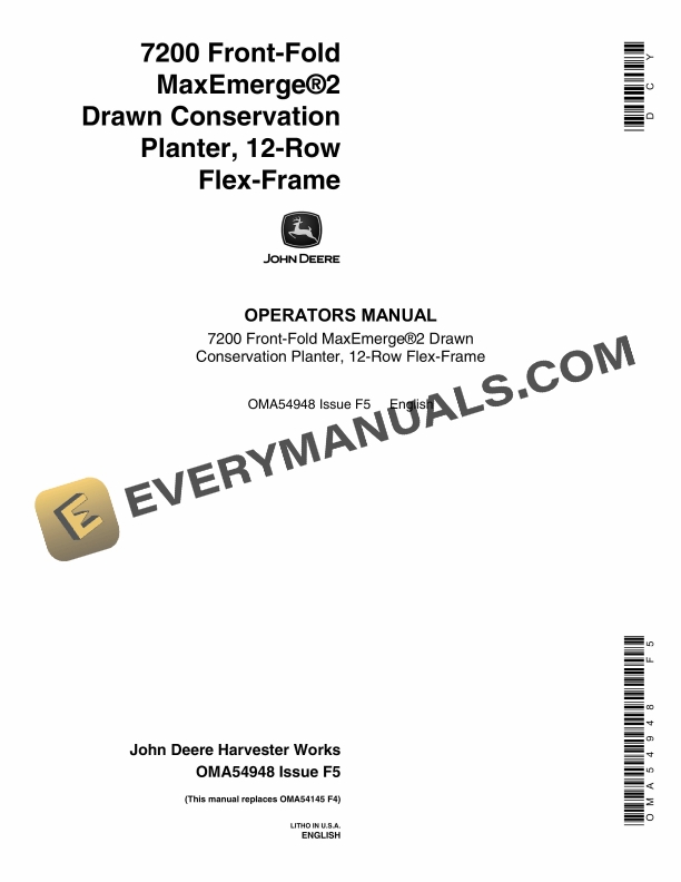 John Deere 7200 Front Fold MaxEmerge2 Drawn Conservation Planter 12 Operator Manual OMA54948 1
