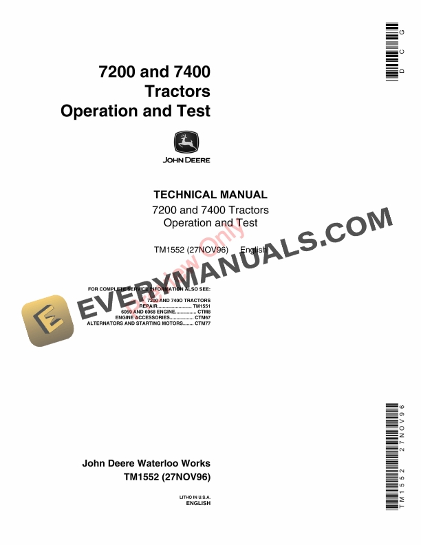 John Deere 7200 and 7400 Tractors Technical Manual TM1552 27NOV96 1