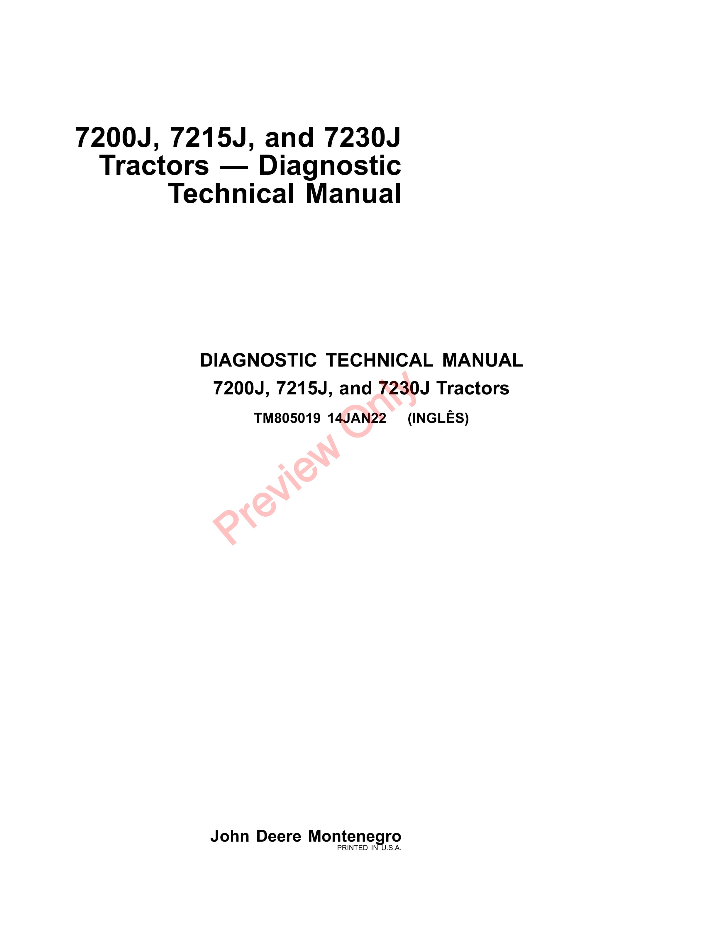 John Deere 7200J 7215J and 7230J Tractors Diagnostic Technical Manual TM805019 14JAN22 1