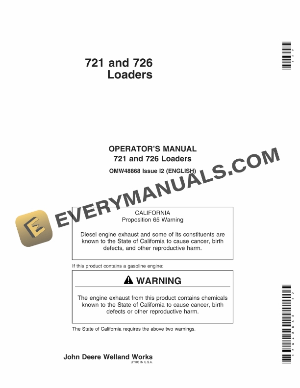 John Deere 721 and 726 Loader Operator Manual OMW48868 1