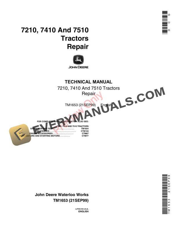 John Deere 7210 7410 7510 Tractors Repair Technical Manual TM1653 21SEP99 PDF
