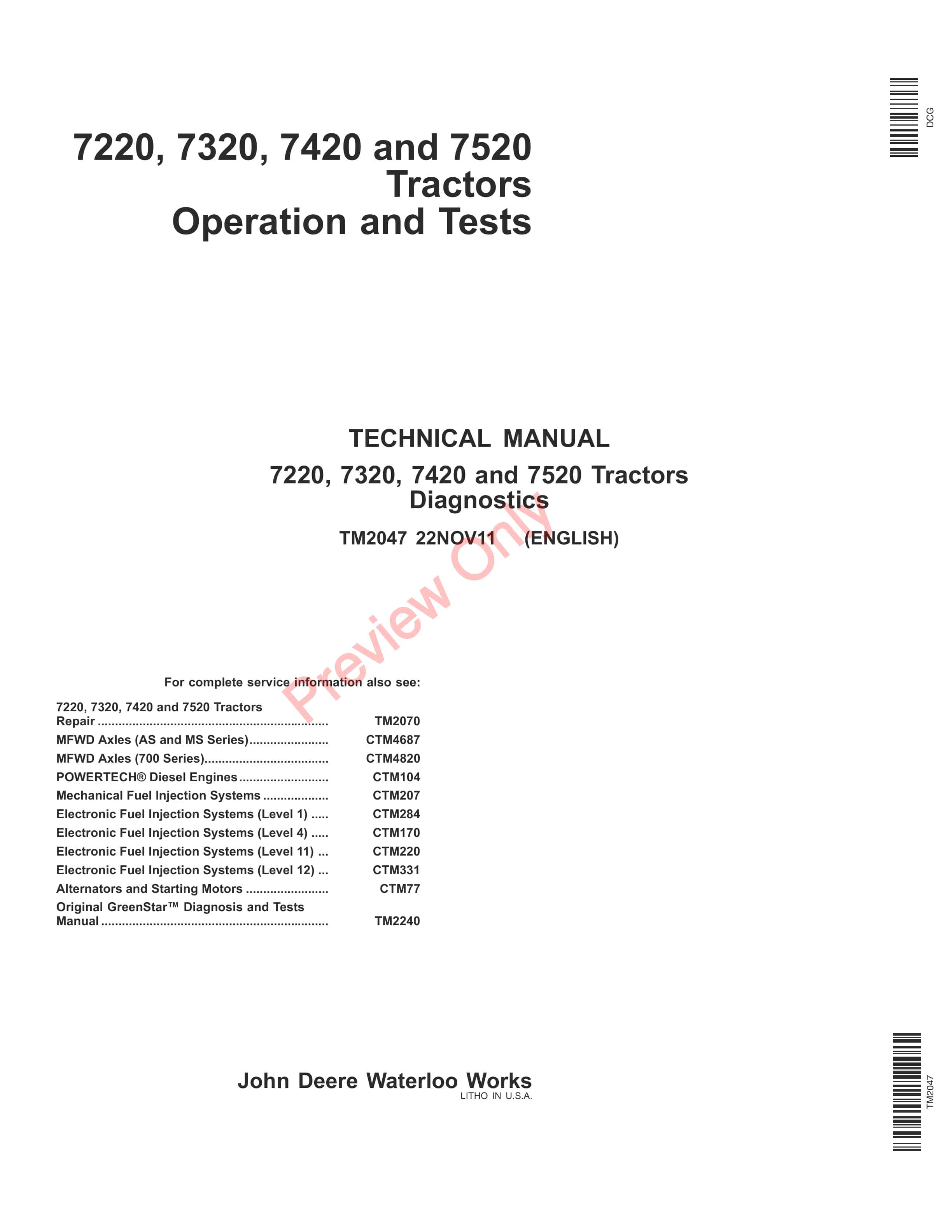 John Deere 7220 7320 7420 and 7520 Tractors Technical Manual TM2047 22NOV11 1