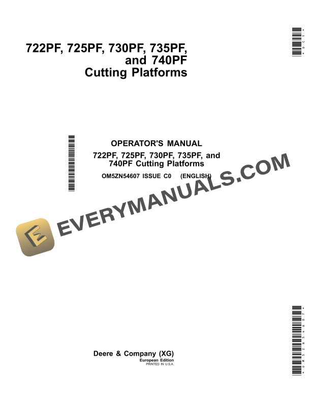 John Deere 722PF 725PF 730PF 735PF and 740PF Cutting Platform Operator Manual OM5ZN54607 1