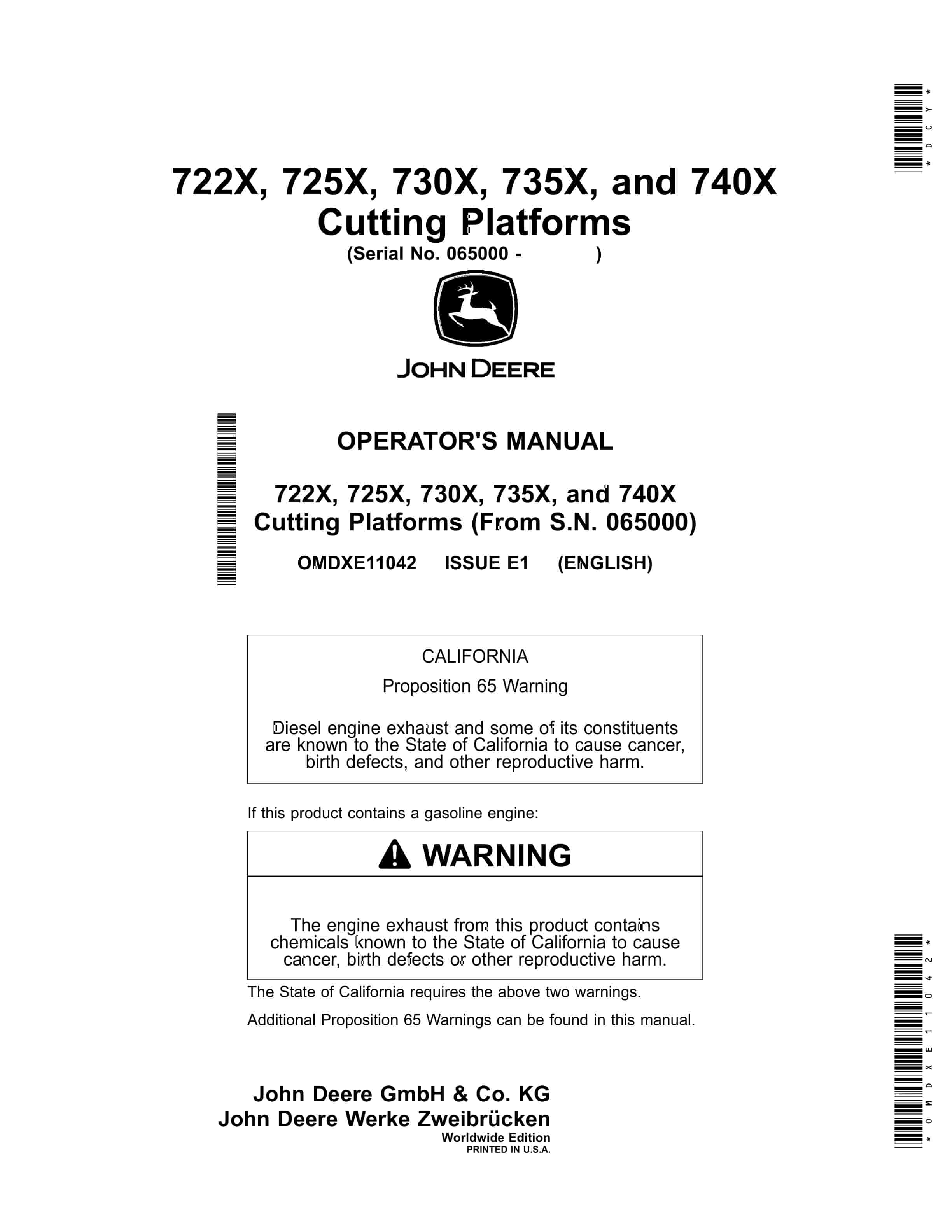 John Deere 722X 725X 730X 735X and 740X Cutting Platform Operator Manual OMDXE11042 1