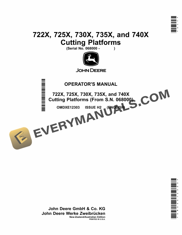 John Deere 722X 725X 730X 735X and 740X Cutting Platform Operator Manual OMDXE12303 1