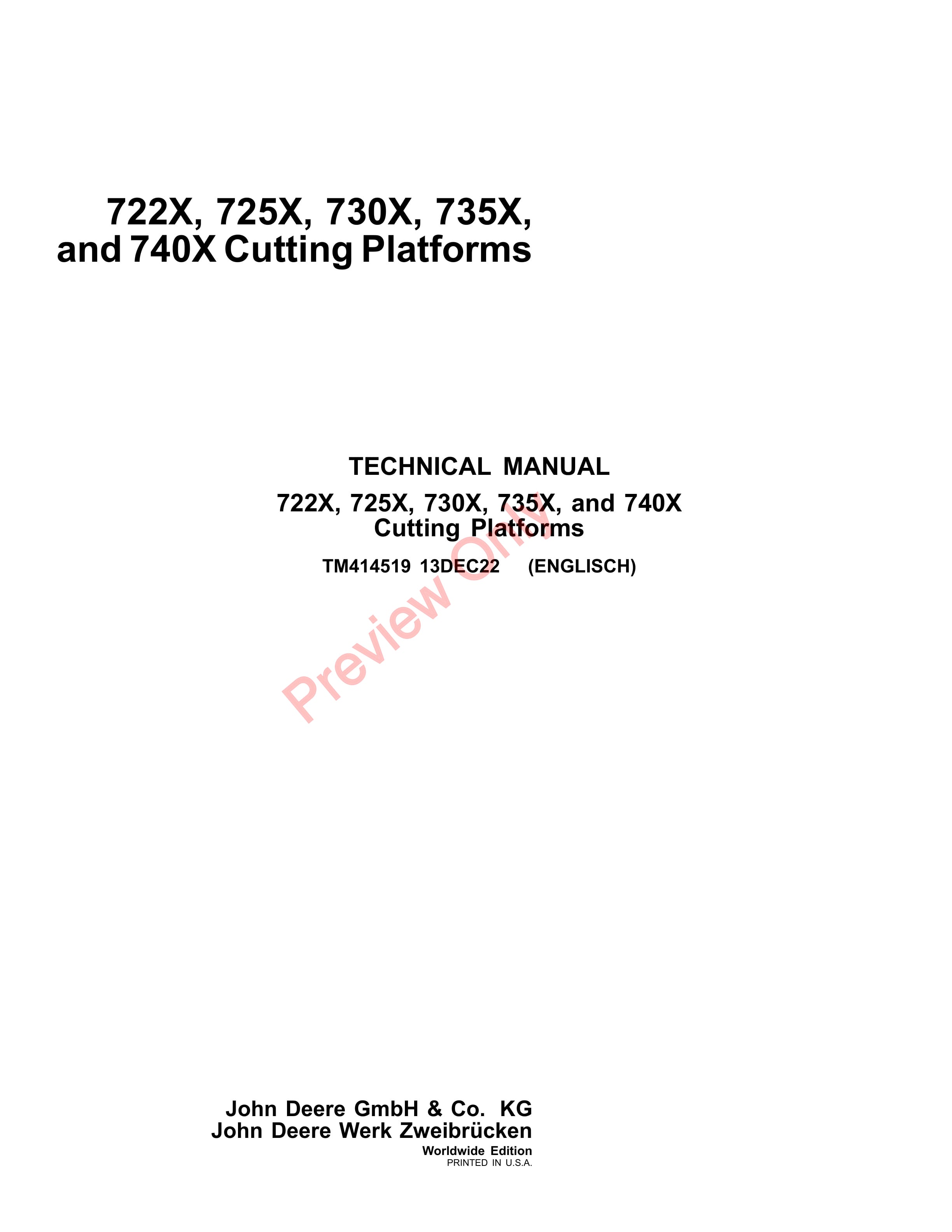 John Deere 722X 725X 730X 735X and 740X Cutting Platforms 062000 Technical Manual TM414519 13DEC22 1