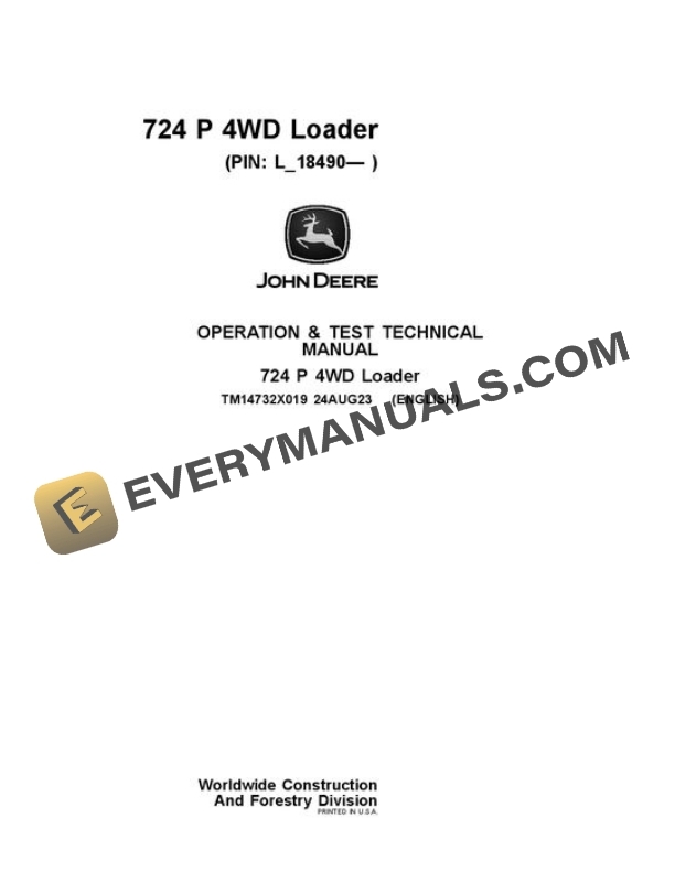John Deere 724 P Loader Test Manual TM14732X019