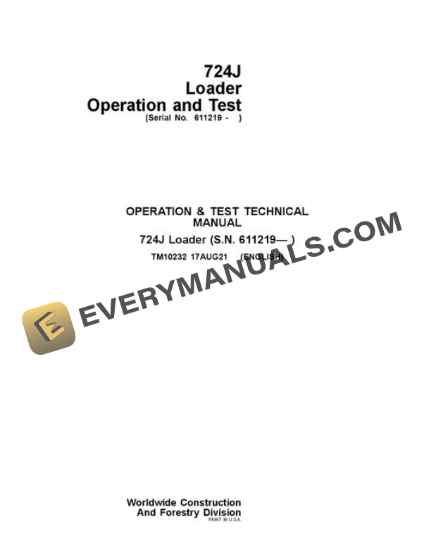 John Deere 724J Loader Test Manual TM10232