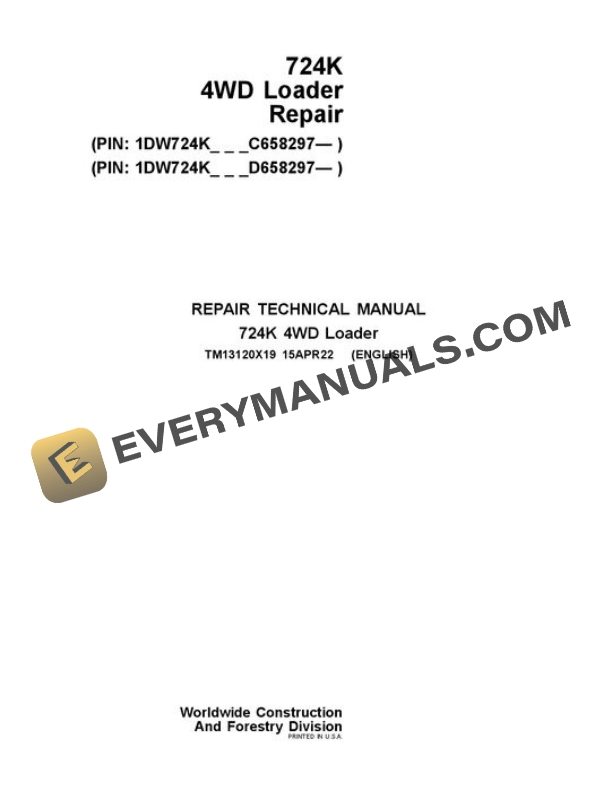 John Deere 724K Loader Repair Manual TM13120X19