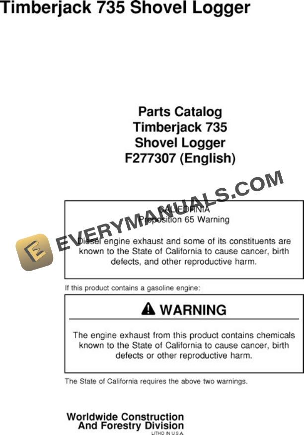 John Deere 735 Shovel Logger Parts Catalog WCF277307