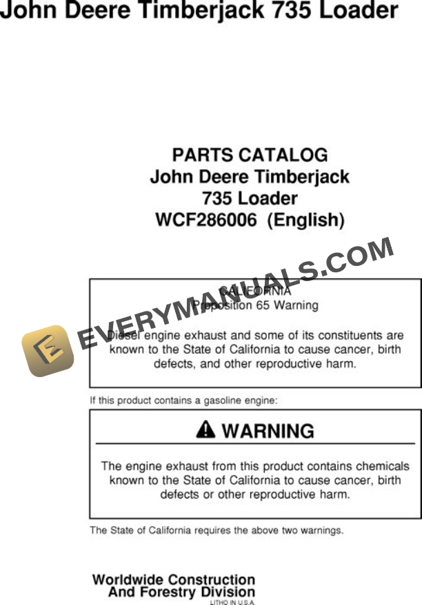 John Deere 735 Shovel Logger Parts Catalog WCF286006