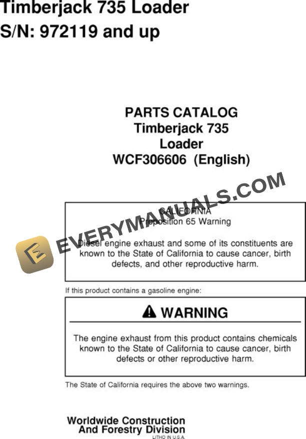 John Deere 735 Shovel Logger Parts Catalog WCF306606