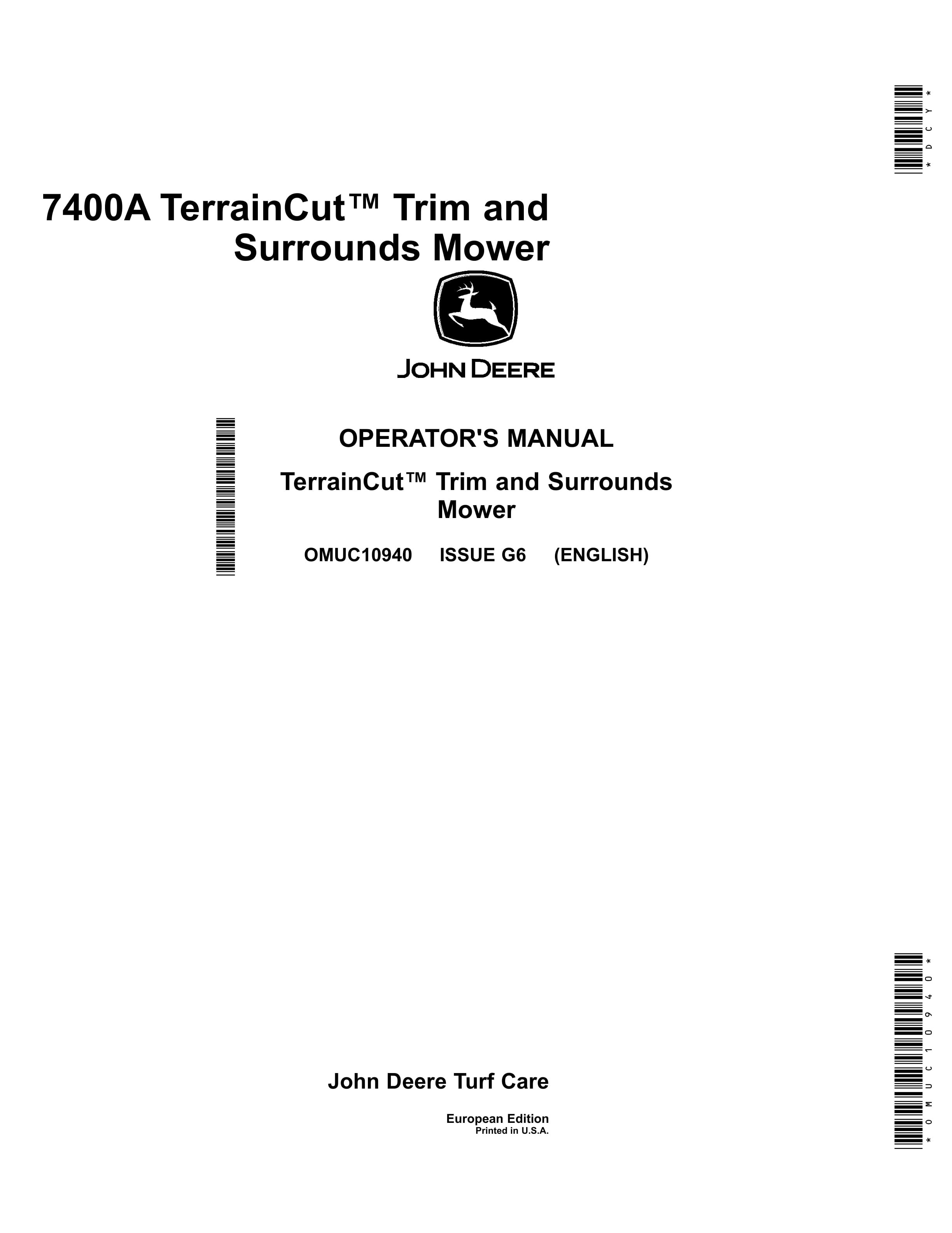 John Deere 7400A TerrainCut Trim and Surrounds Mower Operator Manual OMUC10940 1