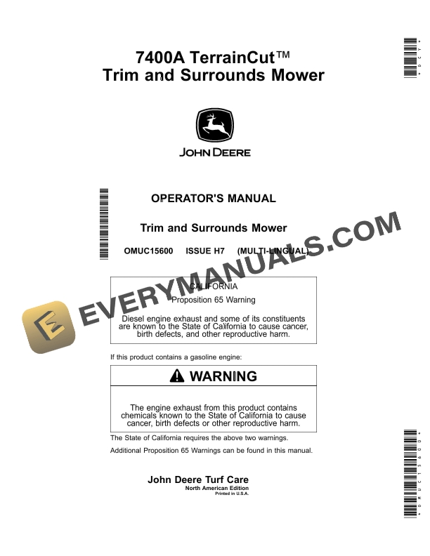 John Deere 7400A TerrainCut Trim and Surrounds Mower Operator Manual OMUC15600 1
