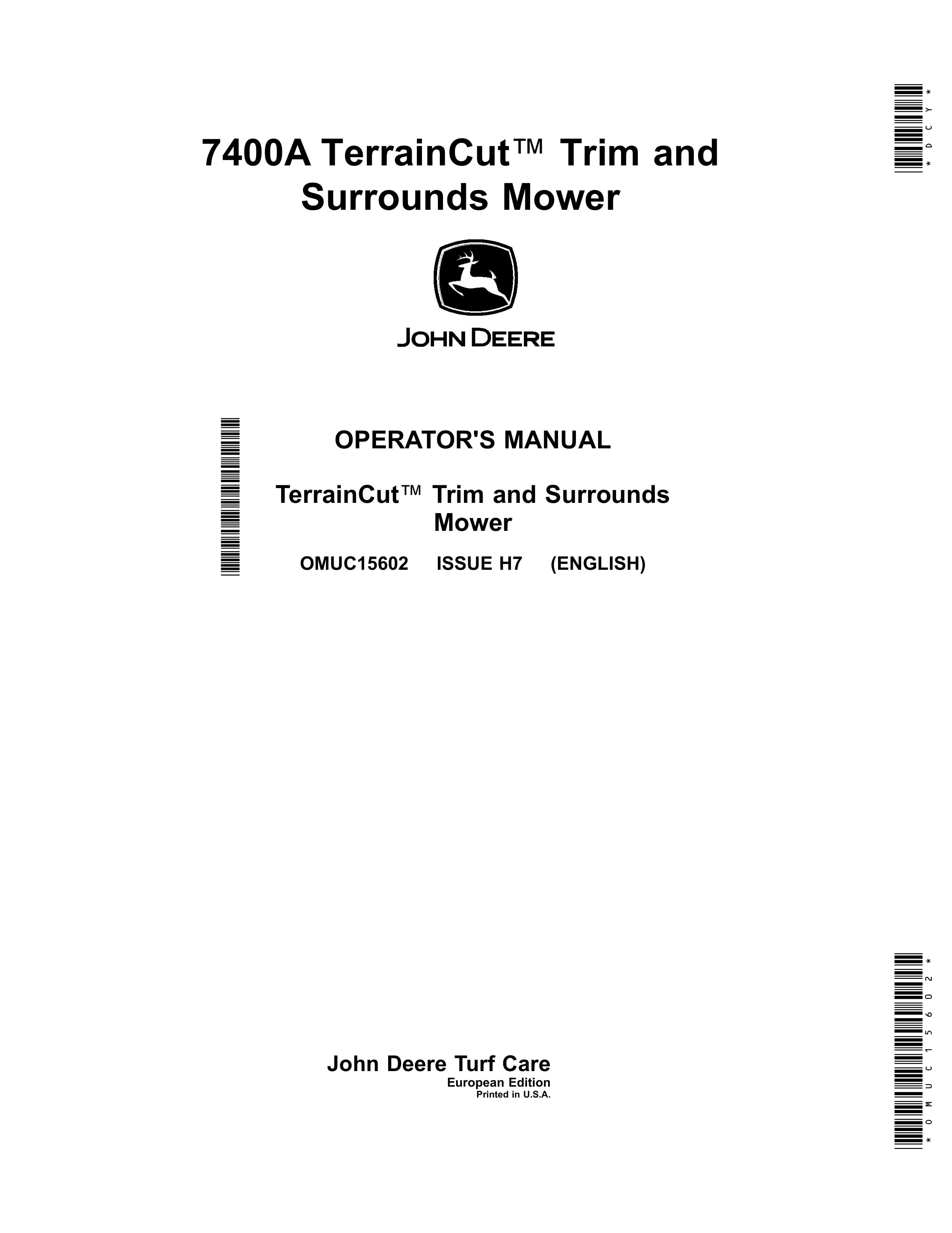 John Deere 7400A TerrainCut Trim and Surrounds Mower Operator Manual OMUC15602 1