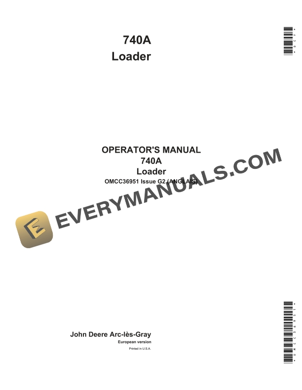 John Deere 740A Loader Operator Manual OMCC36951 1