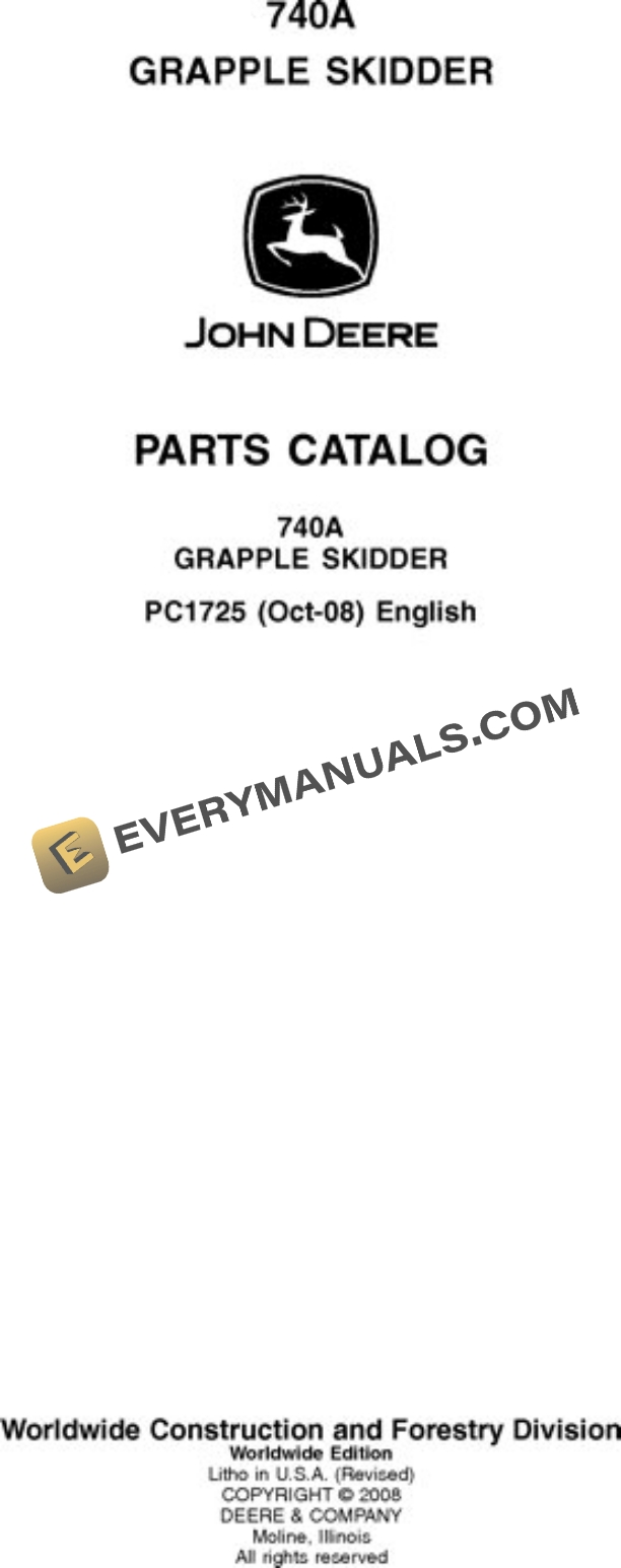 John Deere 740A Skidder Parts Catalog PC1725