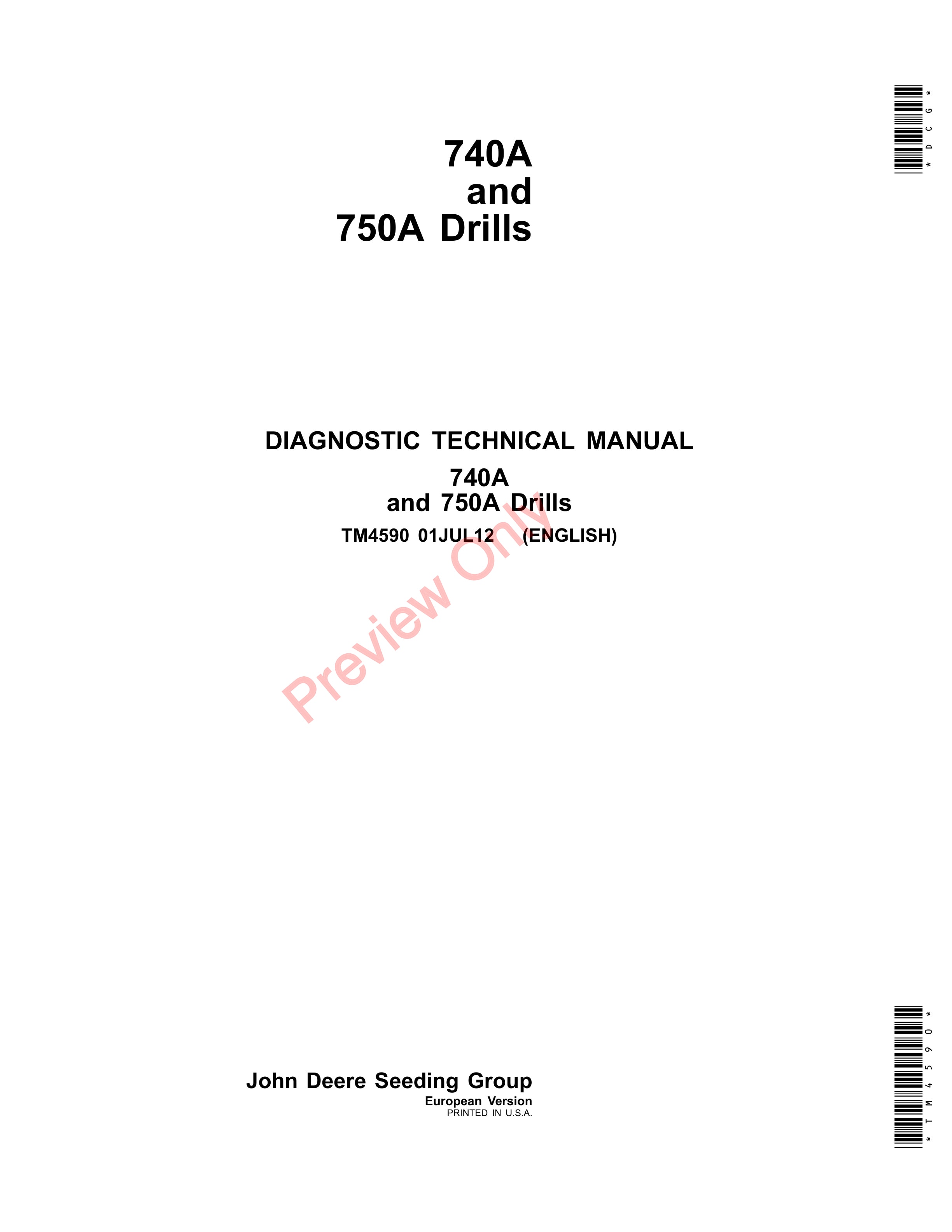 John Deere 740A and 750A Mulch Drills Diagnostic Technical Manual TM4590 31MAR16 1