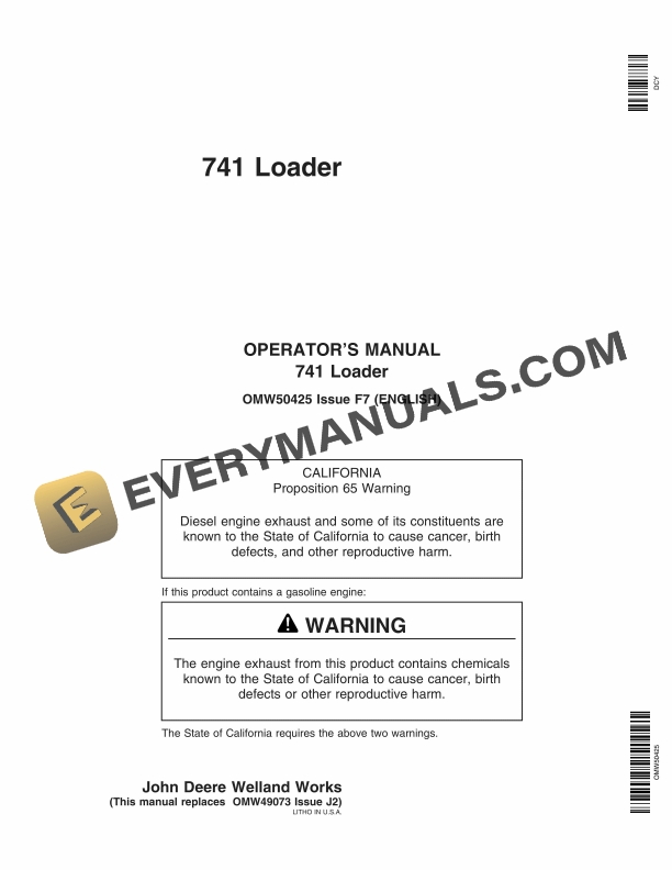 John Deere 741 Loader Operator Manual OMW50425 2 John Deere 741 Loader Operator Manual OMW50425 1