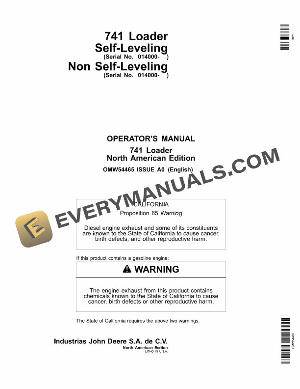 John Deere 741 Loader Operator Manual OMW54465 3 John Deere 741 Loader Operator Manual OMW54465