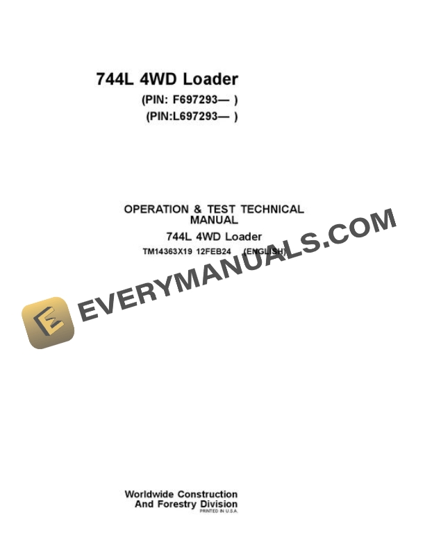 John Deere 744L Loader Test Manual TM14363X19