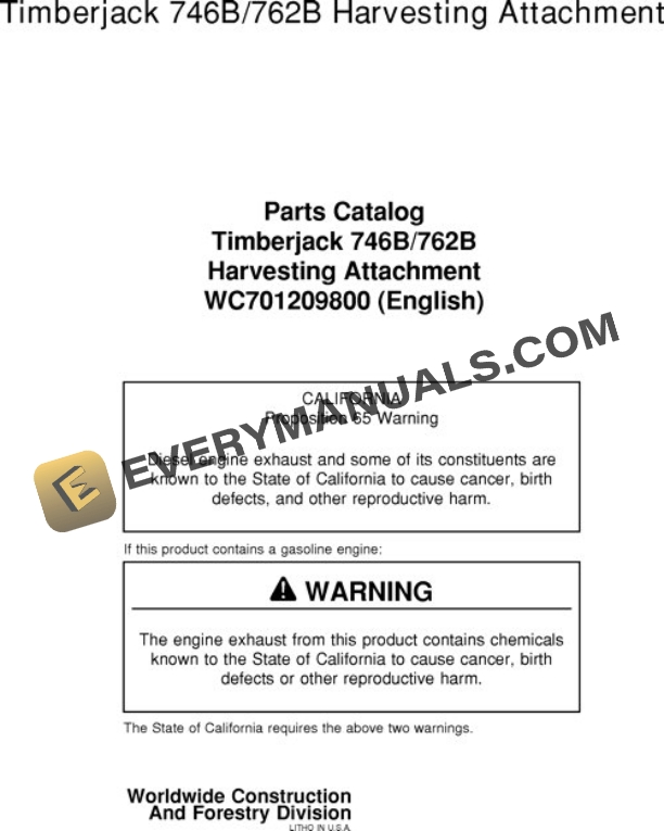 John Deere 746B 762B Harvesting Head Parts Catalog WC701209800