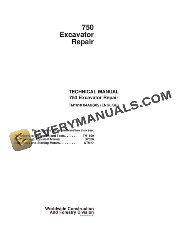 John Deere 750 Excavator Repair Manual TM1810