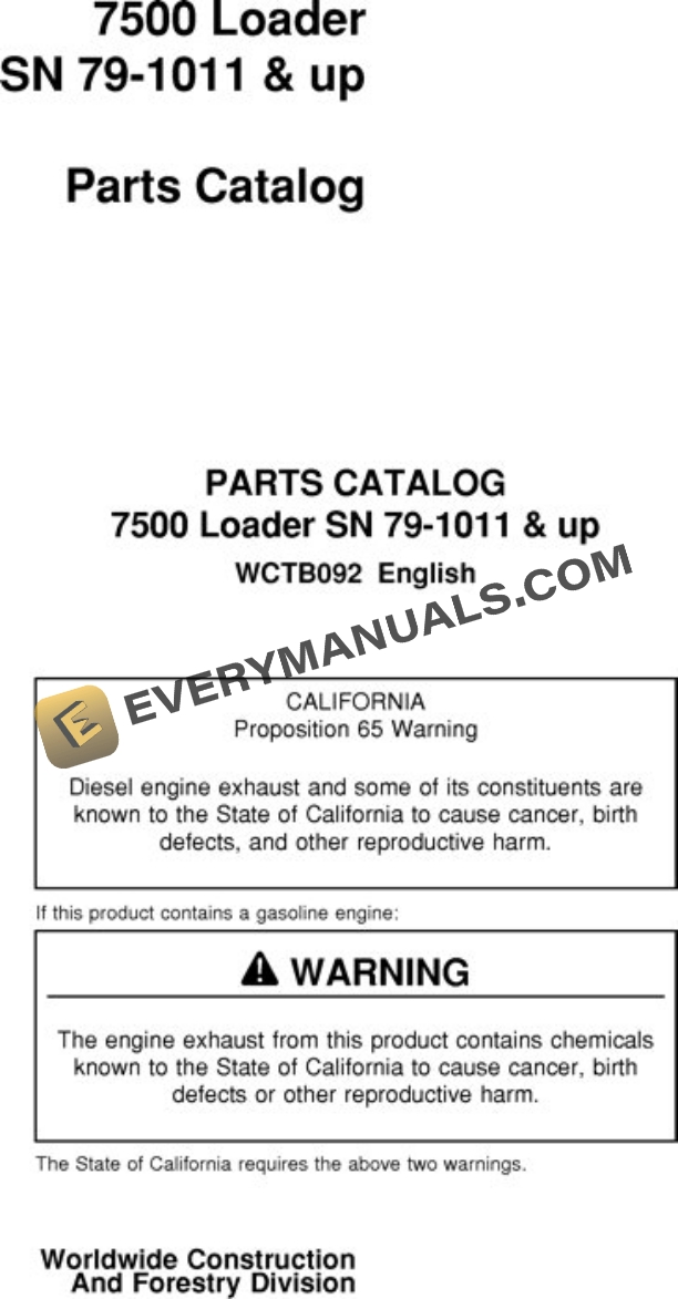 John Deere 7500 Loader Parts Catalog WCTB092